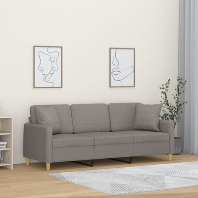 3-personers sofa med pyntepuder 180 cm stof gråbrun