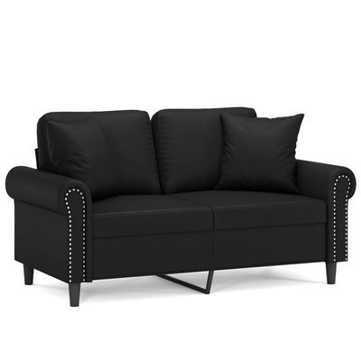 2-personers sofa med pyntepuder 120 cm kunstlæder sort