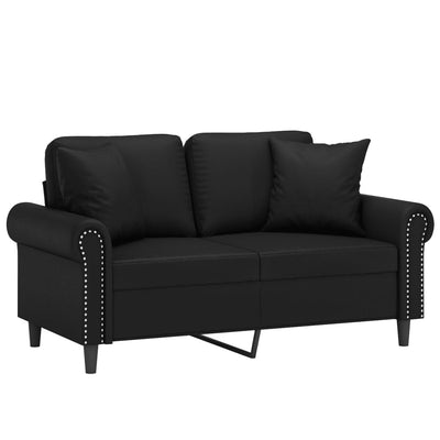 2-personers sofa med pyntepuder 120 cm kunstlæder sort