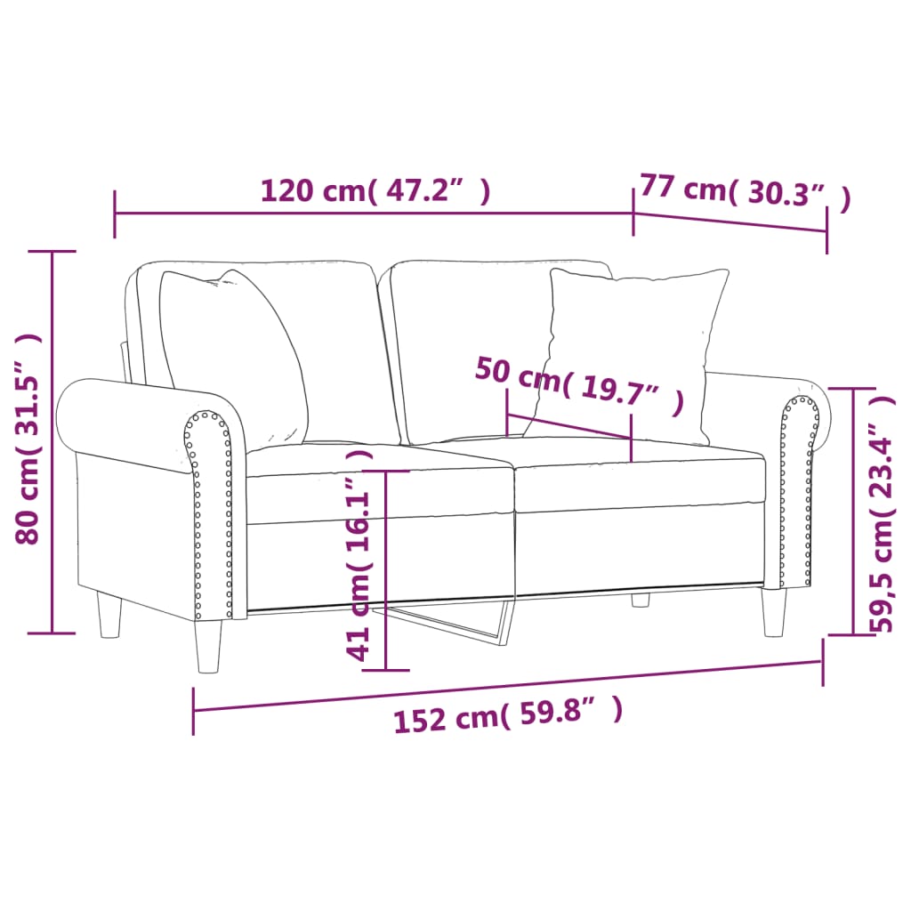 2-personers sofa med pyntepuder 120 cm kunstlæder sort