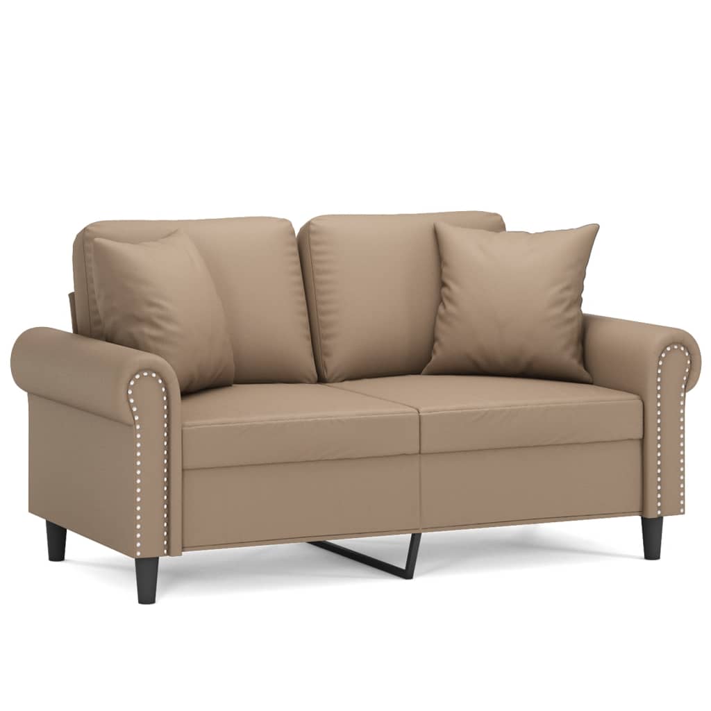 2-personers sofa med pyntepuder 120 cm kunstlæder cappuccino