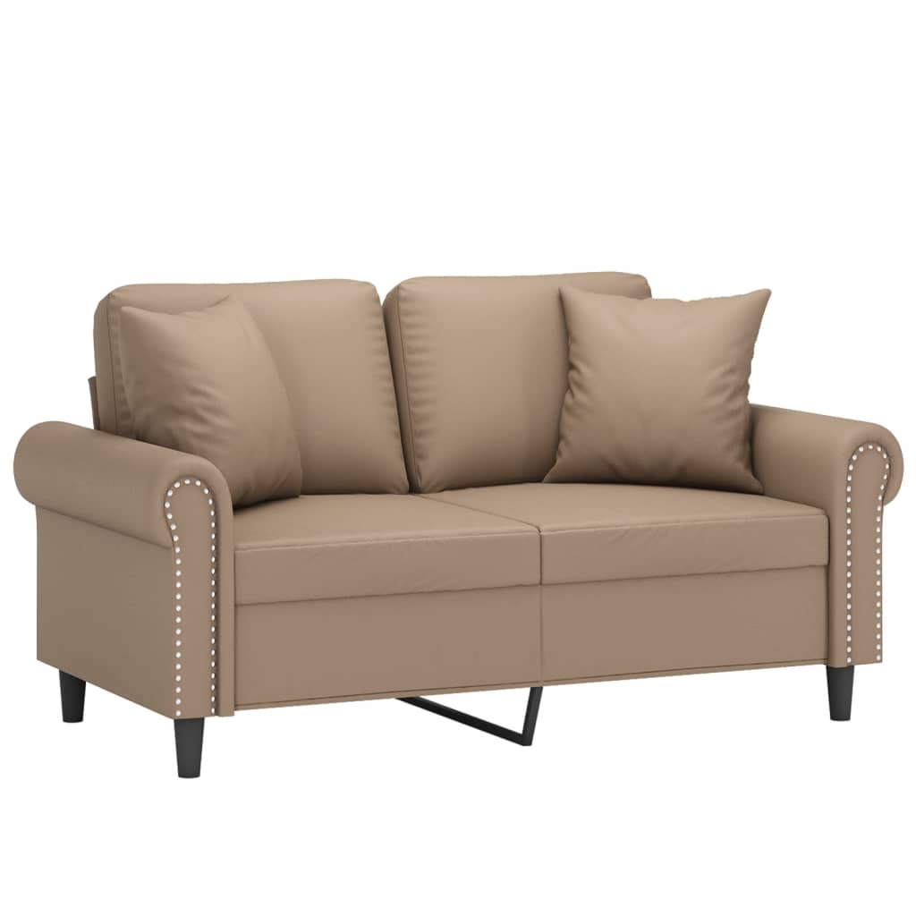 2-personers sofa med pyntepuder 120 cm kunstlæder cappuccino