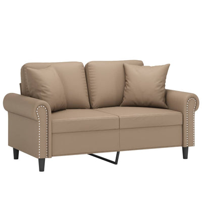 2-personers sofa med pyntepuder 120 cm kunstlæder cappuccino