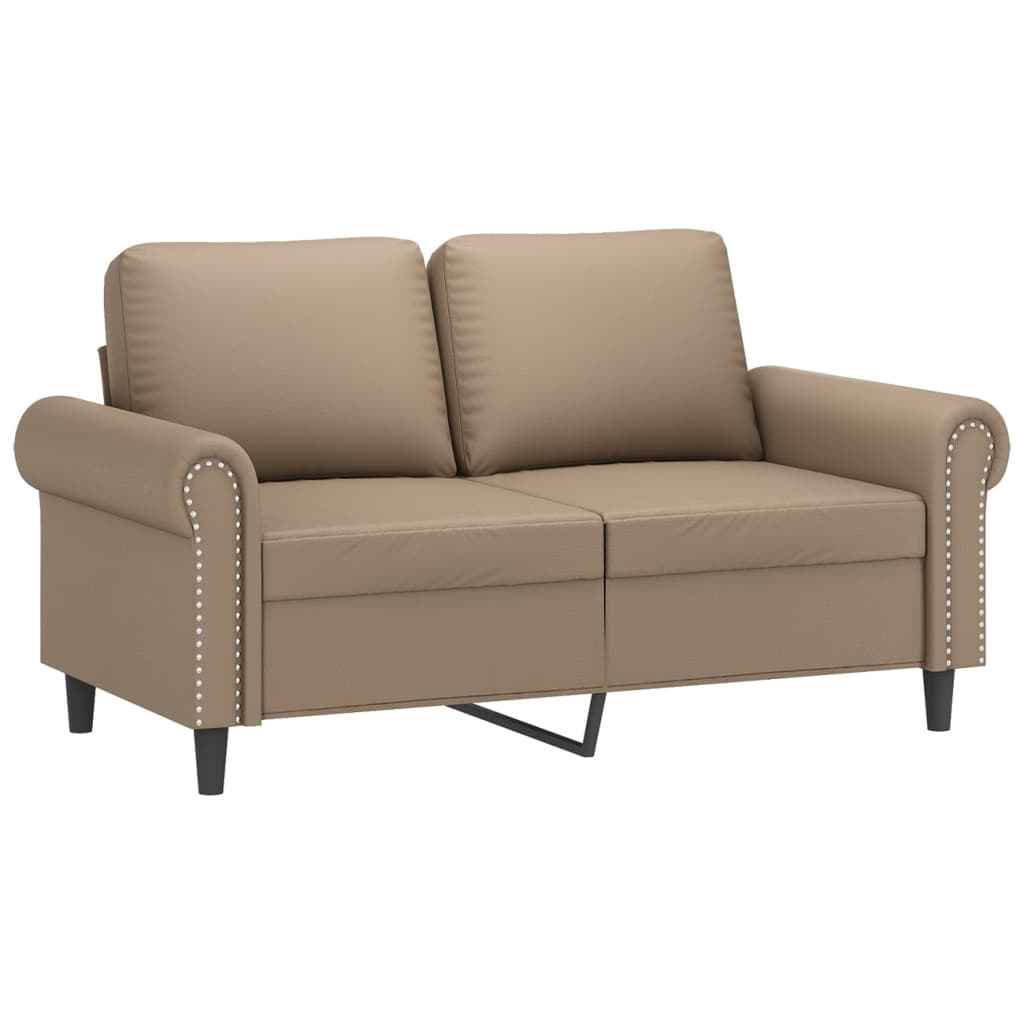 2-personers sofa med pyntepuder 120 cm kunstlæder cappuccino