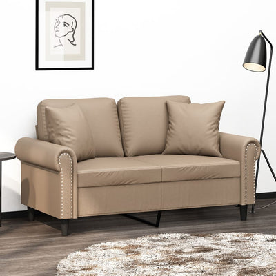 2-personers sofa med pyntepuder 120 cm kunstlæder cappuccino