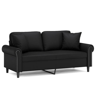 2-personers sofa med pyntepuder 140 cm kunstlæder sort