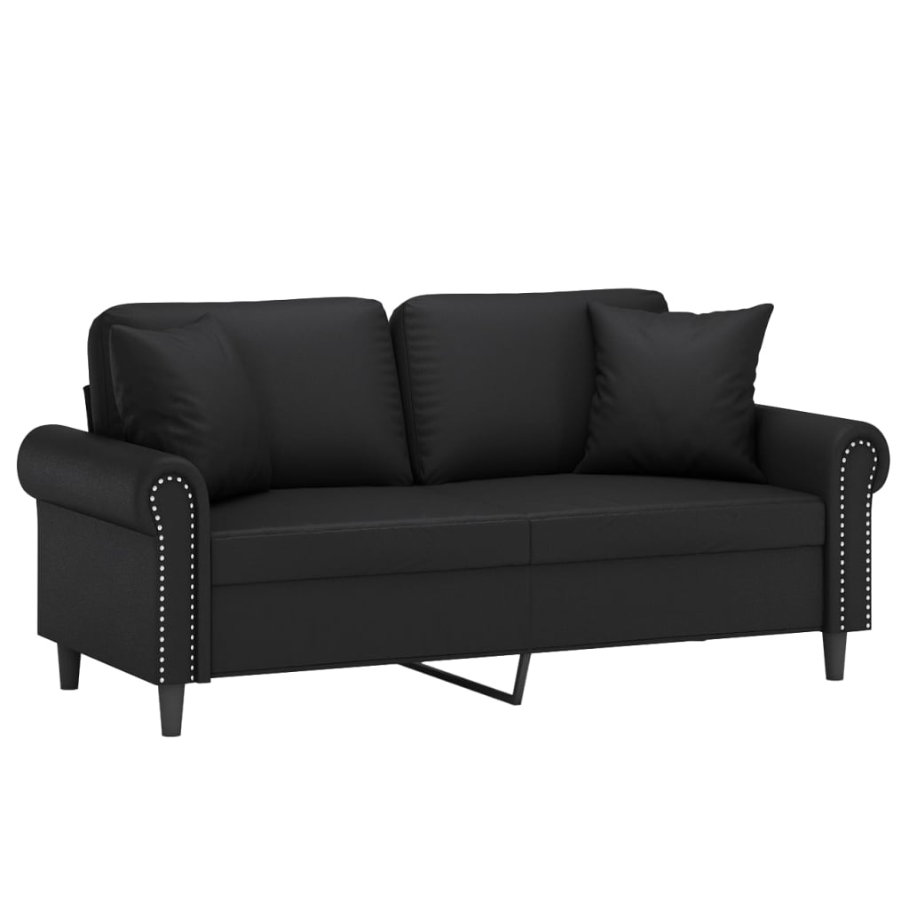 2-personers sofa med pyntepuder 140 cm kunstlæder sort