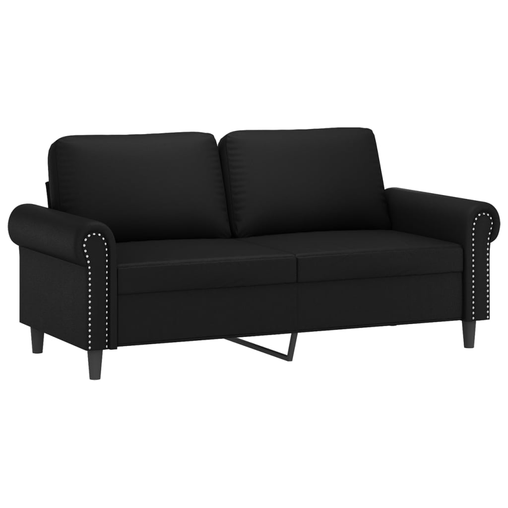 2-personers sofa med pyntepuder 140 cm kunstlæder sort