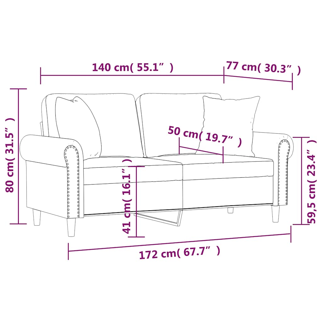 2-personers sofa med pyntepuder 140 cm kunstlæder vinrød