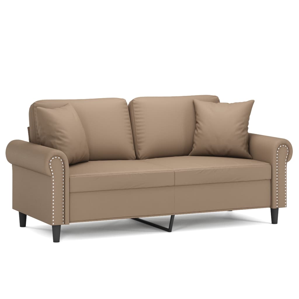 2-personers sofa med pyntepuder 140 cm kunstlæder cappuccino