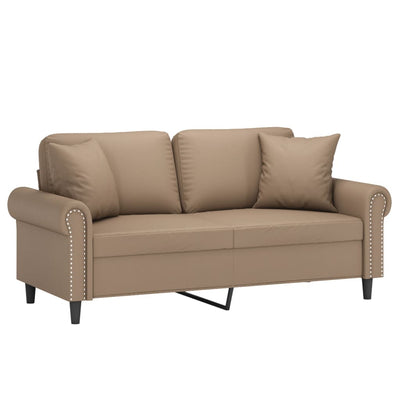 2-personers sofa med pyntepuder 140 cm kunstlæder cappuccino