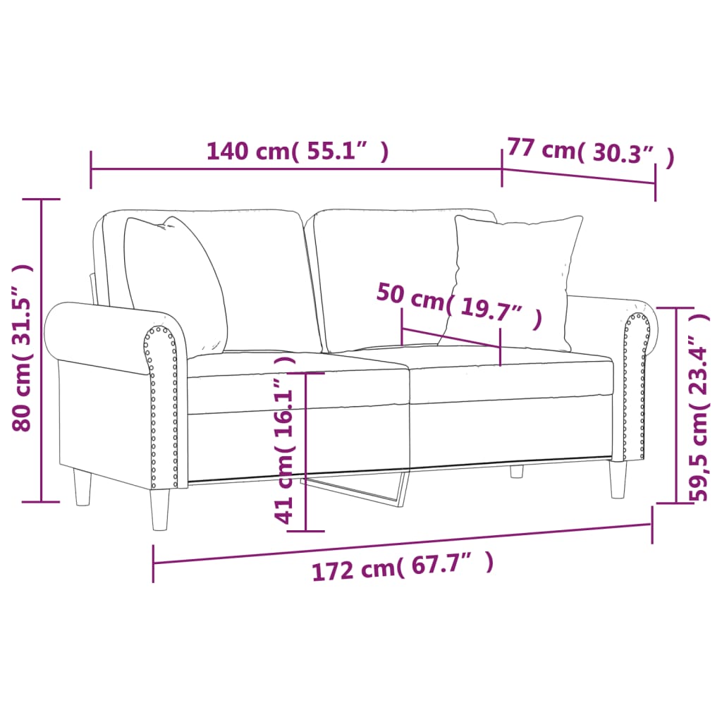 2-personers sofa med pyntepuder 140 cm kunstlæder cappuccino