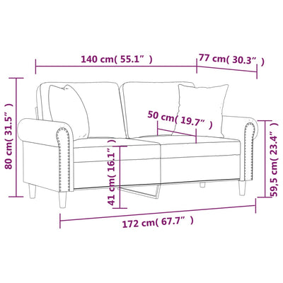 2-personers sofa med pyntepuder 140 cm kunstlæder cappuccino