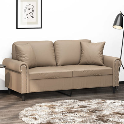 2-personers sofa med pyntepuder 140 cm kunstlæder cappuccino