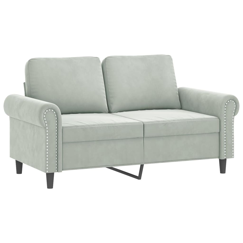 2-personers sofa med pyntepuder 120 cm velour lysegrå