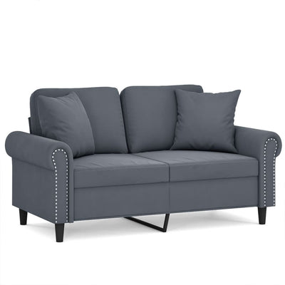 2-personers sofa med pyntepuder 120 cm velour mørkegrå