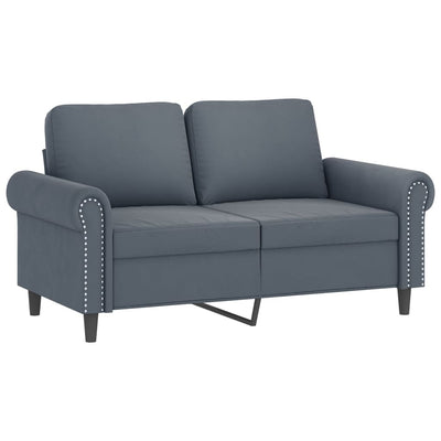 2-personers sofa med pyntepuder 120 cm velour mørkegrå