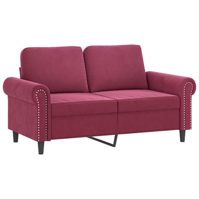 2-personers sofa med pyntepuder 120 cm velour vinrød