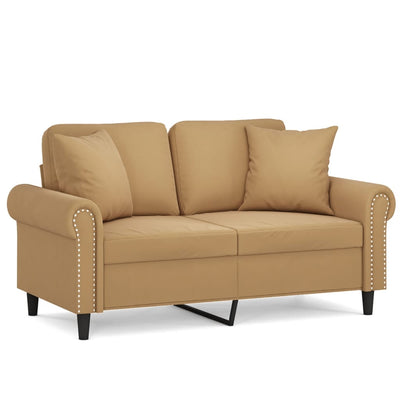 2-personers sofa med pyntepuder 120 cm velour brun