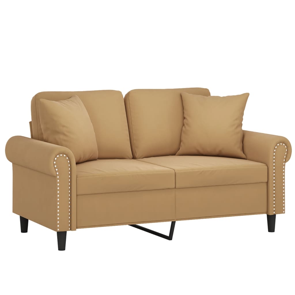 2-personers sofa med pyntepuder 120 cm velour brun