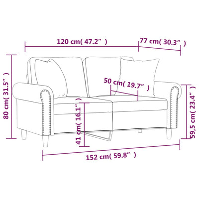 2-personers sofa med pyntepuder 120 cm velour brun