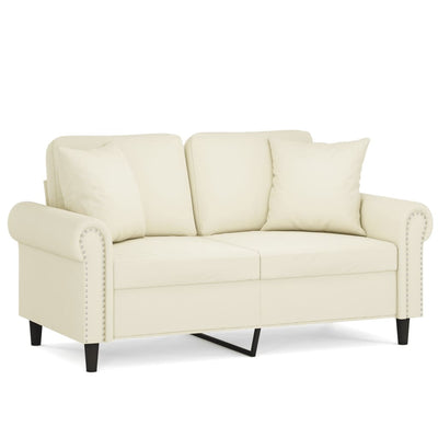 2-personers sofa med pyntepuder 120 cm velour cremefarvet