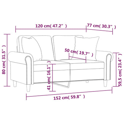 2-personers sofa med pyntepuder 120 cm velour cremefarvet