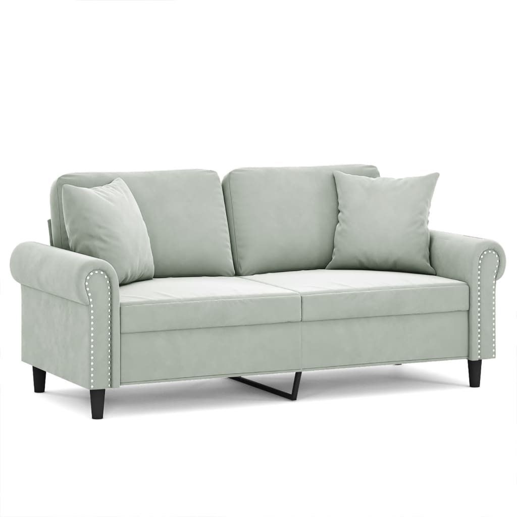 2-personers sofa med pyntepuder 140 cm velour lysegrå