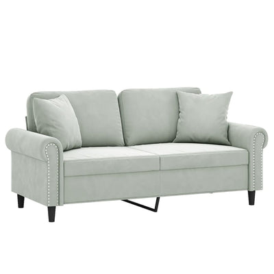 2-personers sofa med pyntepuder 140 cm velour lysegrå