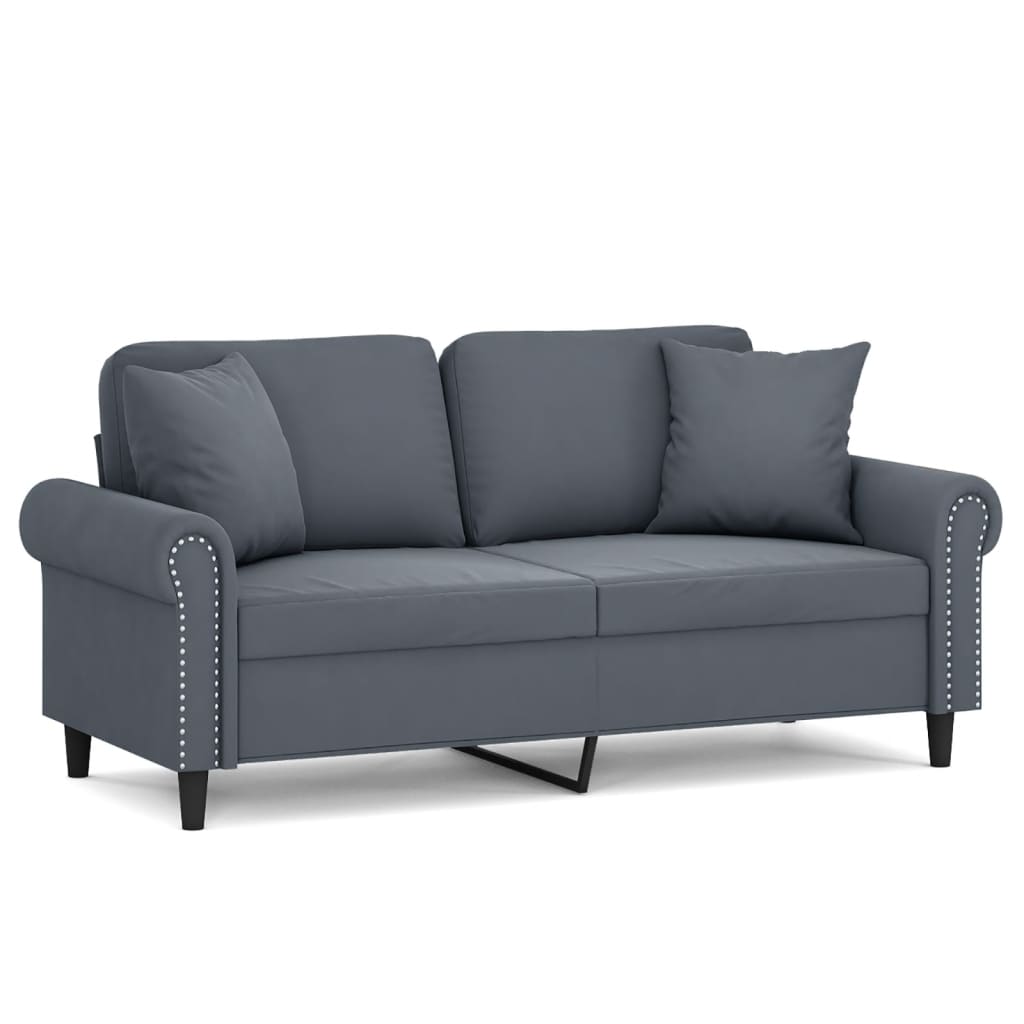 2-personers sofa med pyntepuder 140 cm velour mørkegrå