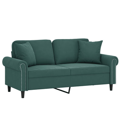 2-personers sofa med pyntepuder 140 cm velour mørkegrøn