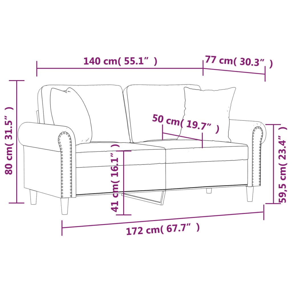 2-personers sofa med pyntepuder 140 cm velour mørkegrøn