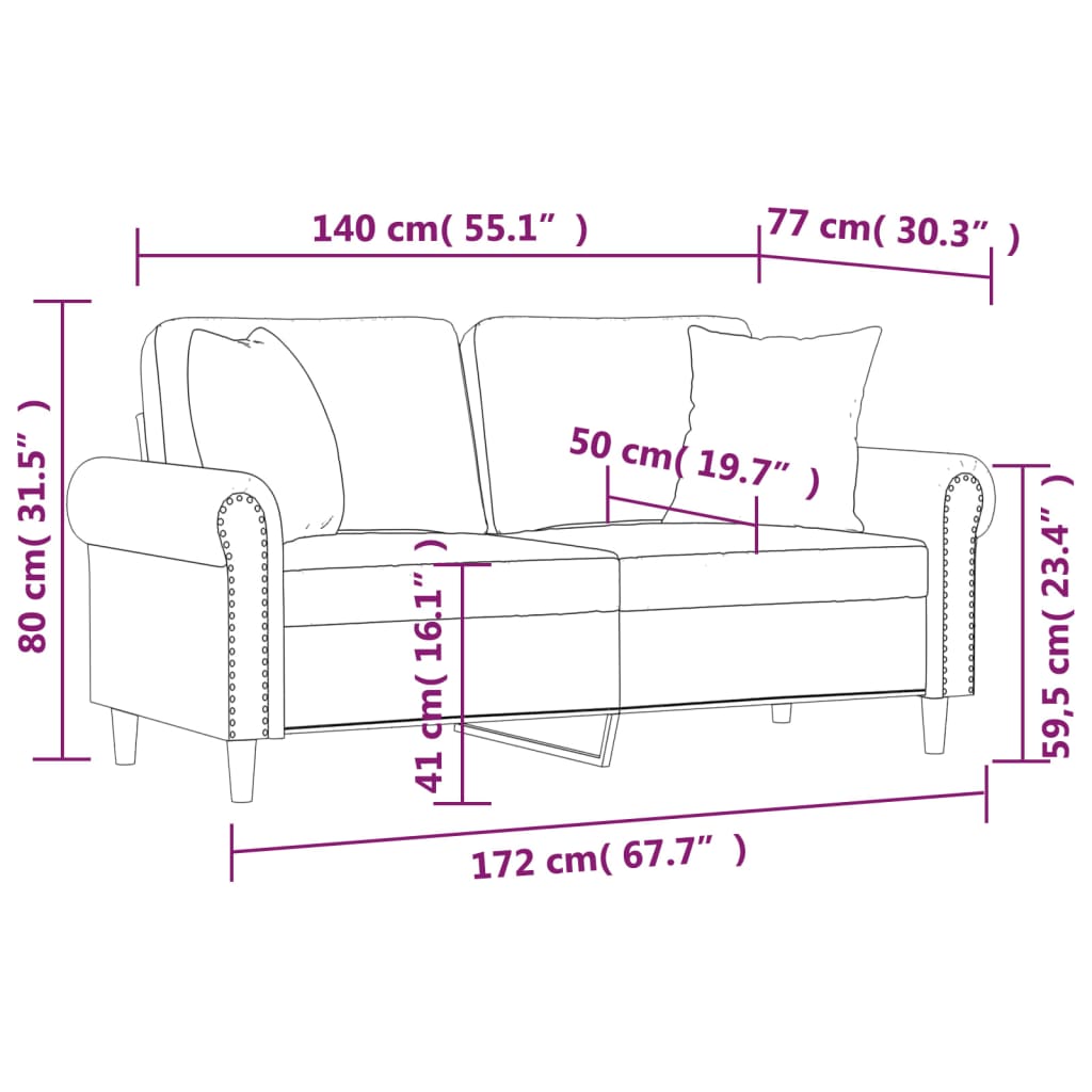 2-personers sofa med pyntepuder 140 cm velour pink