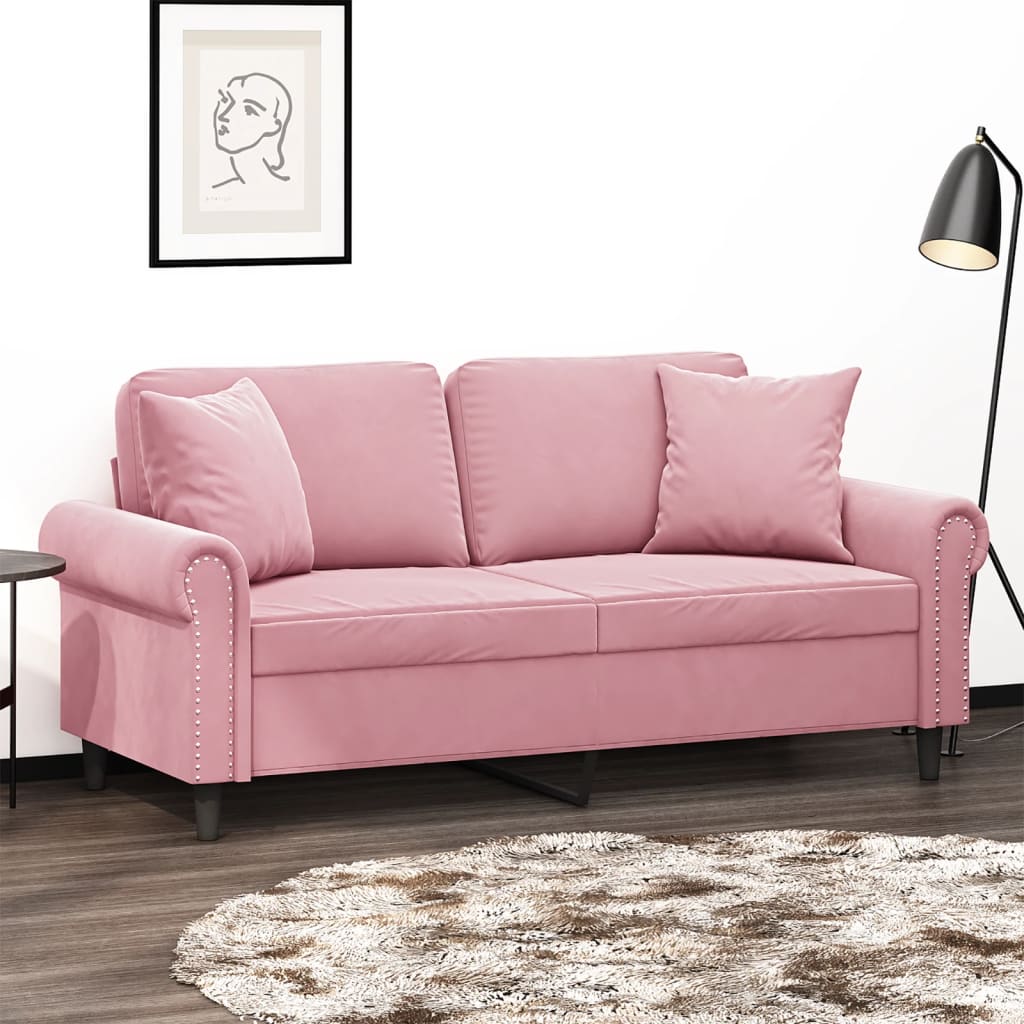 2-personers sofa med pyntepuder 140 cm velour pink