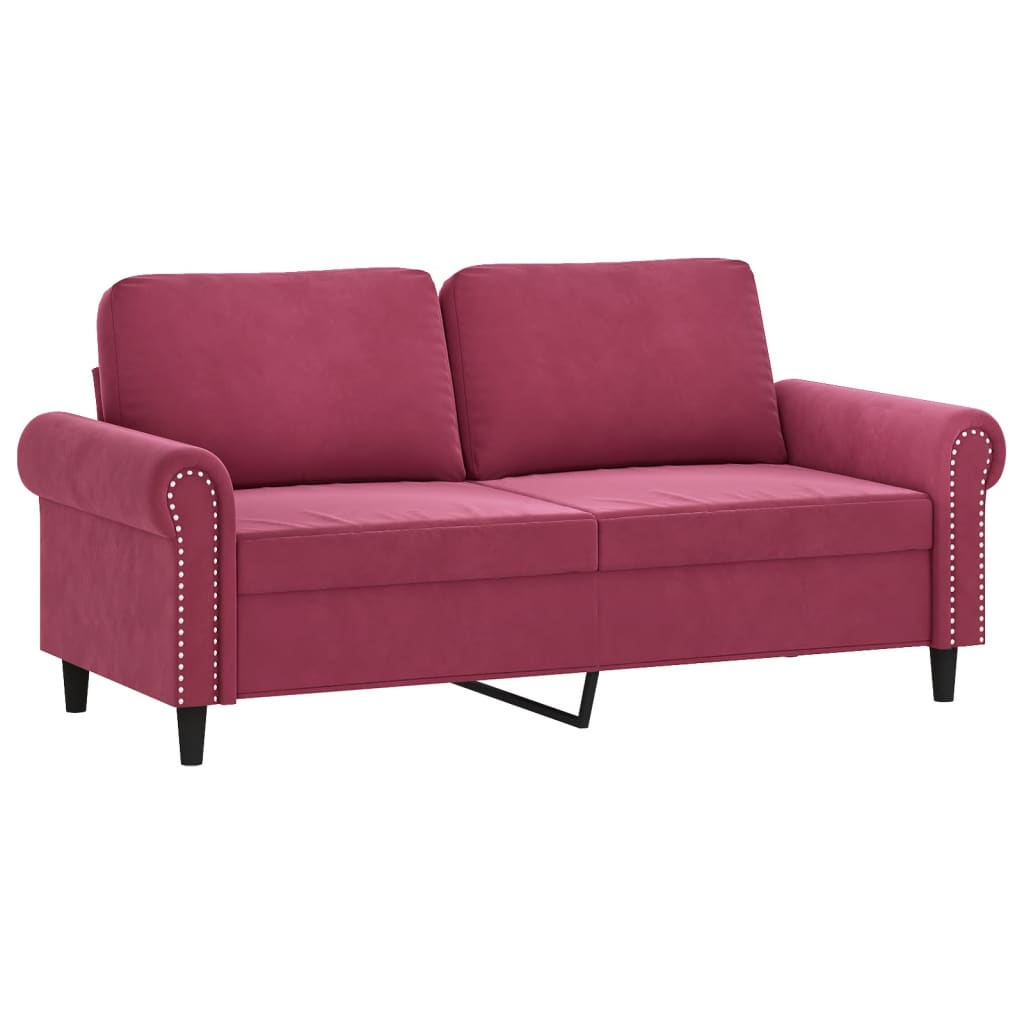 2-personers sofa med pyntepuder 140 cm velour vinrød