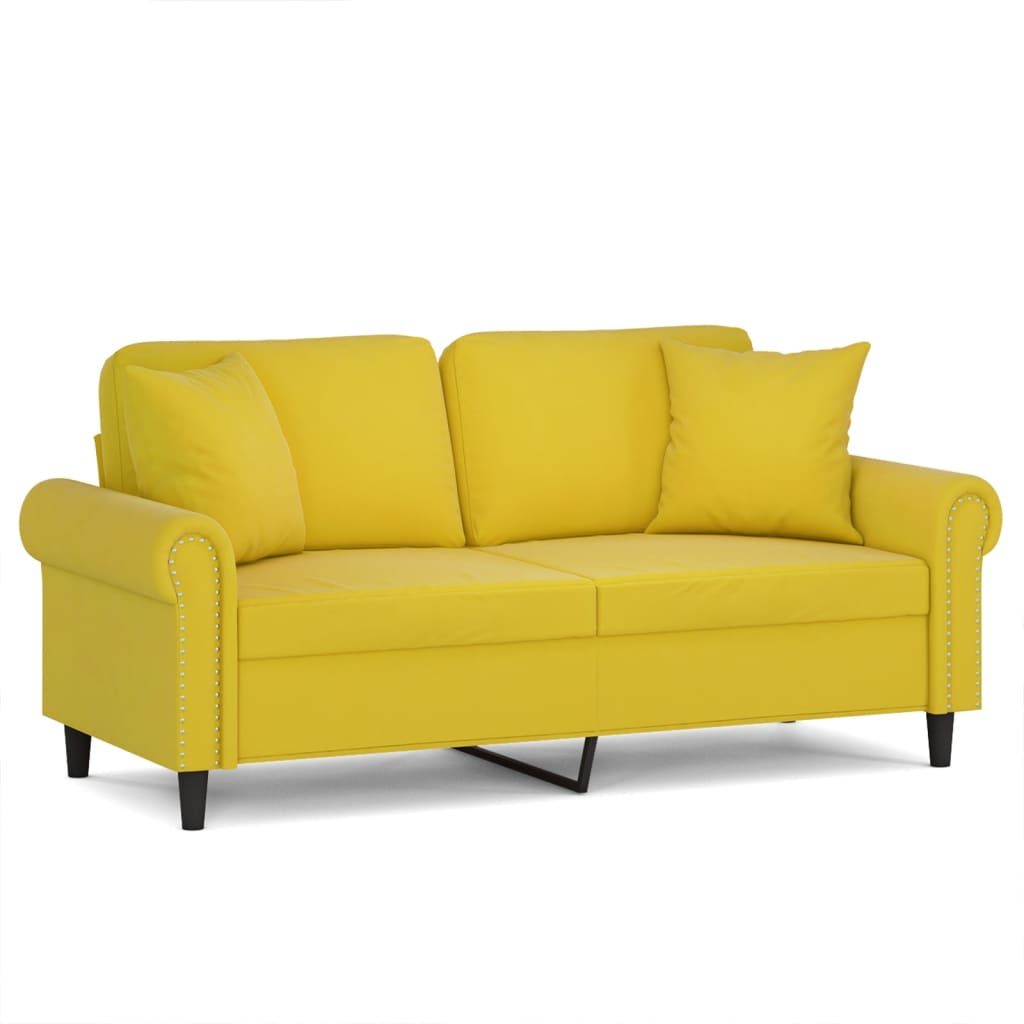 2-personers sofa med pyntepuder 140 cm velour gul