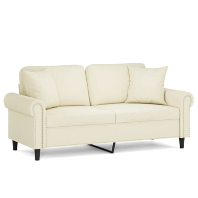 2-personers sofa med pyntepuder 140 cm velour cremefarvet