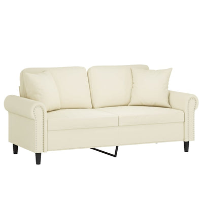 2-personers sofa med pyntepuder 140 cm velour cremefarvet