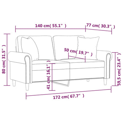 2-personers sofa med pyntepuder 140 cm velour cremefarvet