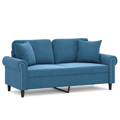 2-personers sofa med pyntepuder 140 cm velour blå