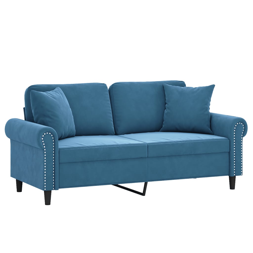 2-personers sofa med pyntepuder 140 cm velour blå