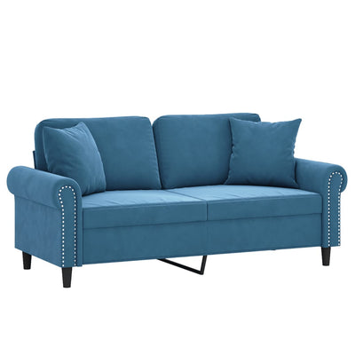 2-personers sofa med pyntepuder 140 cm velour blå