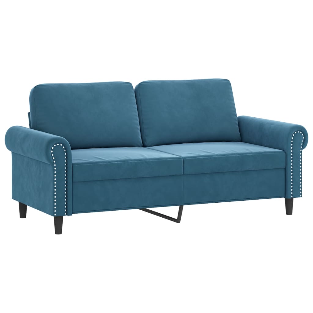 2-personers sofa med pyntepuder 140 cm velour blå