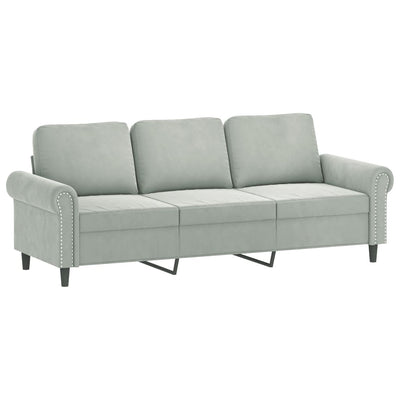 3-personers sofa med pyntepuder 180 cm velour lysegrå