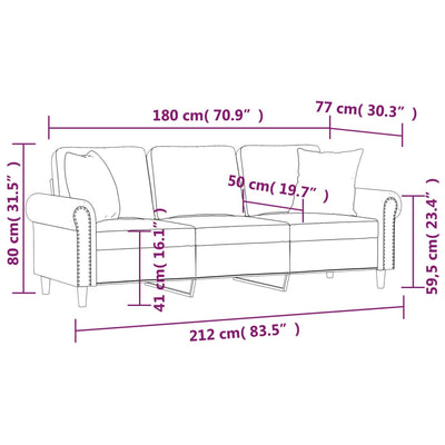 3-personers sofa med pyntepuder 180 cm velour lysegrå