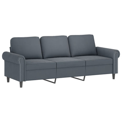 3-personers sofa med pyntepuder 180 cm velour mørkegrå