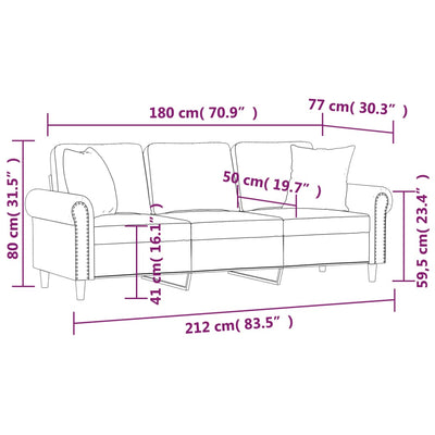 3-personers sofa med pyntepuder 180 cm velour mørkegrøn