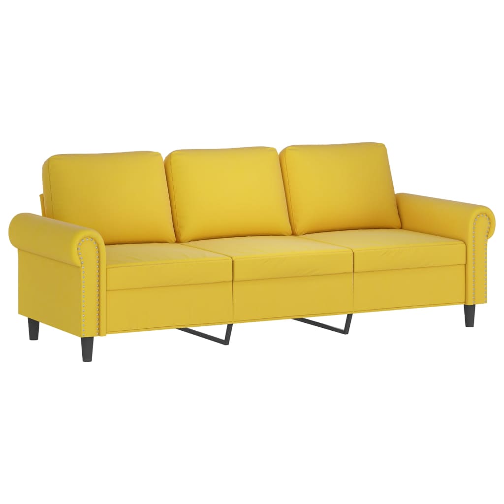 3-personers sofa med pyntepuder 180 cm velour gul