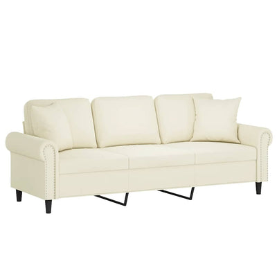 3-personers sofa med pyntepuder 180 cm velour cremefarvet