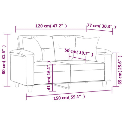 2-personers sofa med puder 120 cm mikrofiberstof sort